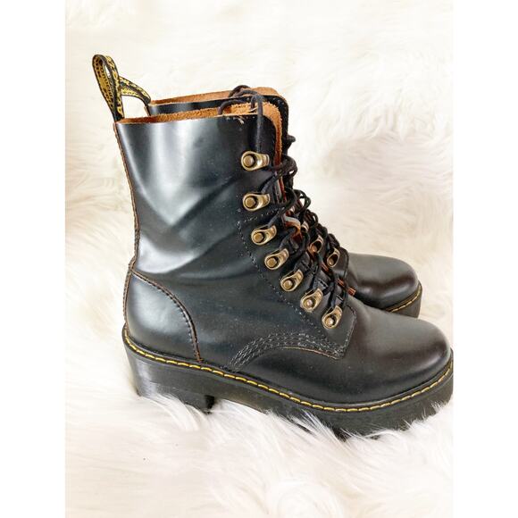 DR MARTENS Leona Heeled Platform Combat Boots Black 7 - Picture 8 of 10